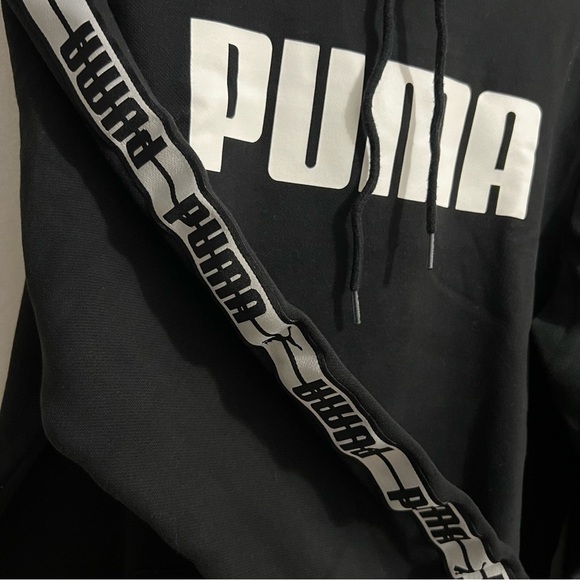 PUMA Mens Taping Fleece Hoodie, Cotton Black/Puma White | S - Picture 6 of 10
